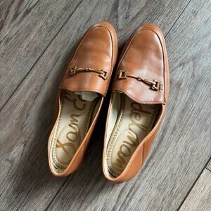 sam edelman brown saddle smooth leather loafer gold buckle Loraine bit slip on